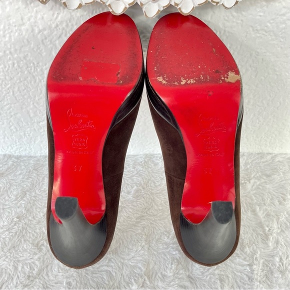 {Christian Louboutin} Bruges Brown Suede Platform Pumps, Size 37 - Picture 7 of 8